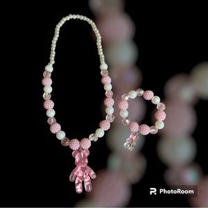 Pink Bear Necklace and Bracelet Set